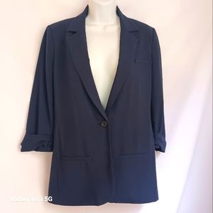 Forever 21 Women's Navy Blue Button Front Long Blaizer Sz M/M